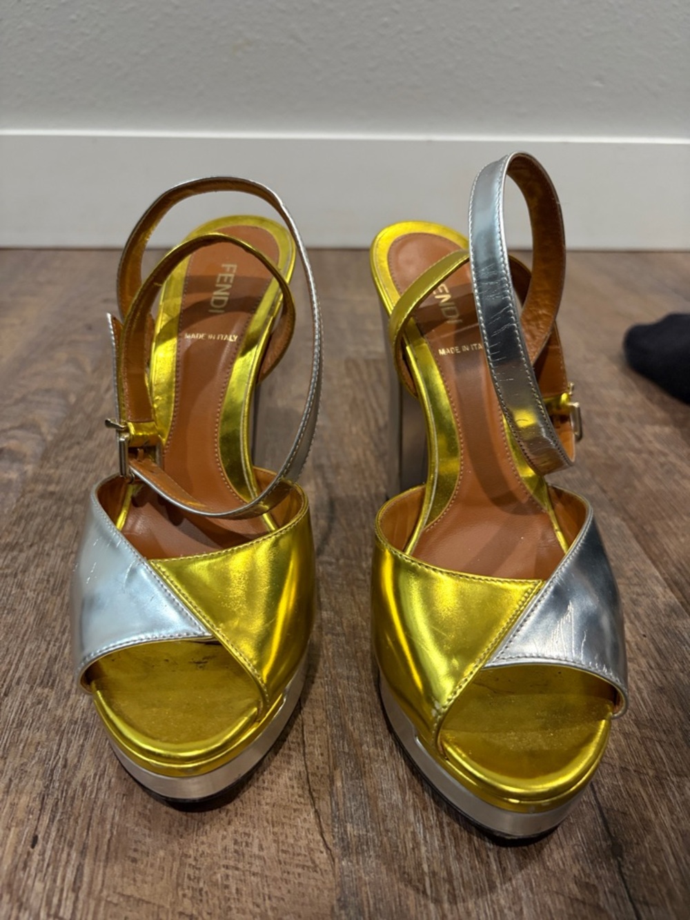 Fendi Metallic Silver and Yellow Platform Sandals sz 38.5 - Picture 6 of 6